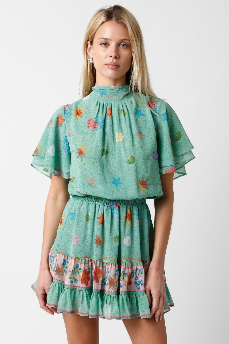 olivaceous green dress Bianca Yellow Palm Belted Maxi Dress by Olivaceous Small main image 1