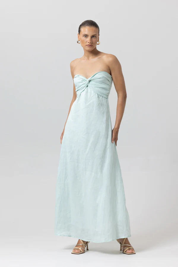 knee length dresses for ladies MELODY LINEN MAXI DRESS IN GLACIAL LINEN – Inanna Boutique main image 1
