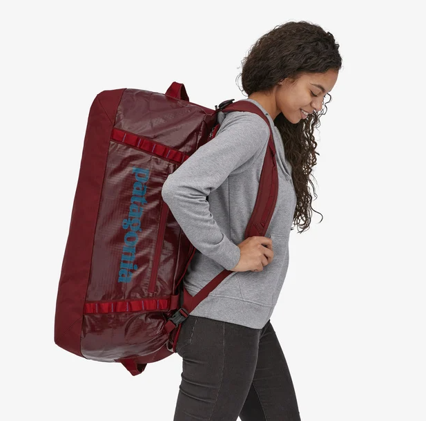 red patagonia duffle bag Black Hole Duffel 55L and webbing Patagonia Black Hole Duffel 40L