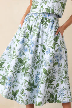 Prosperina - Theana Belted Midi skirt - Botanical Print