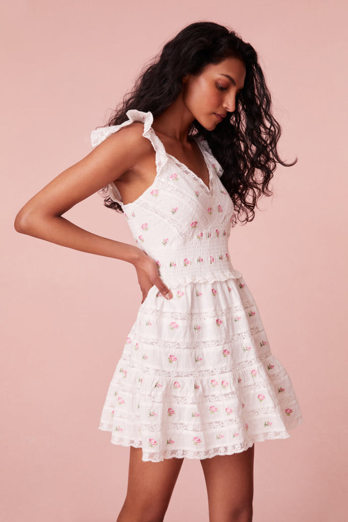 finny floral mini dress LoveShackFancy Women's Finny Cotton Ikat Floral Mini Dress