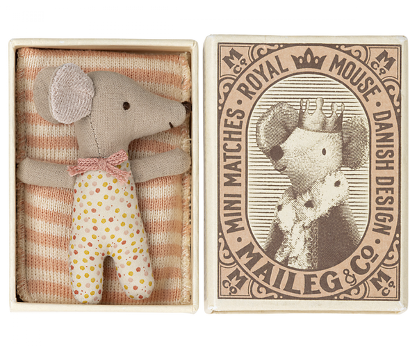 Maileg - Sleepy/Wakey Baby Mouse in Matchbox - Rose/Blue