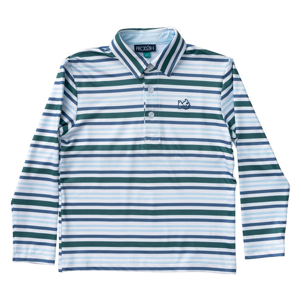 Prodoh - Baby Boy L/S Pro Performance Polo Blue Spruce Stripe