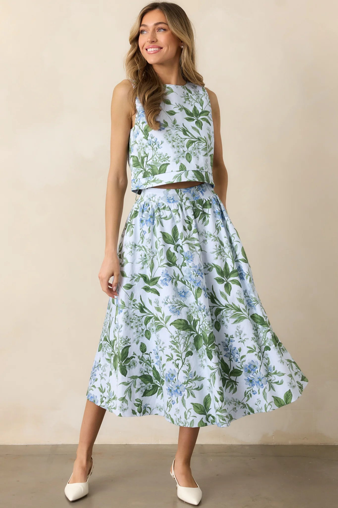 Prosperina - Theana Belted Midi skirt - Botanical Print