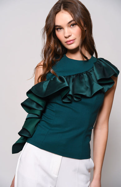 Hutch - Avril Sleeveless Exaggerated Ruffle Top - Emerald