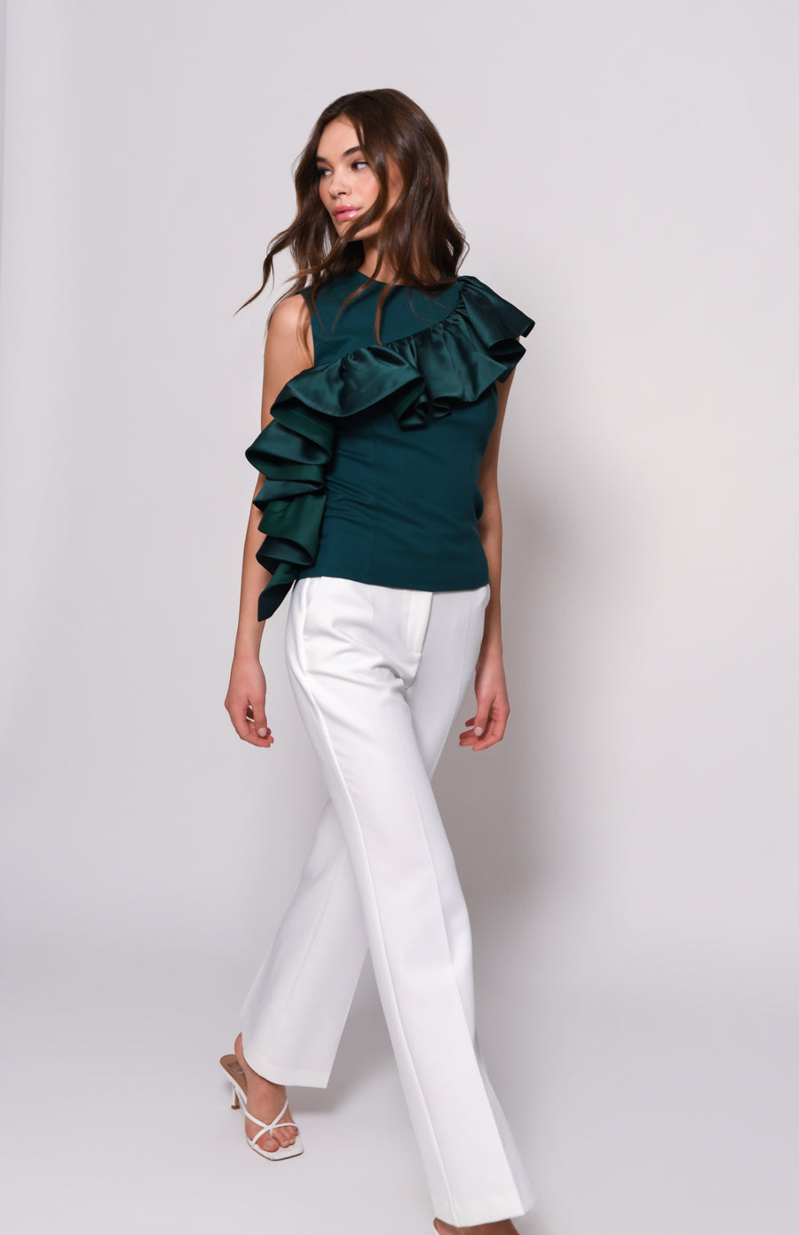 Hutch - Avril Sleeveless Exaggerated Ruffle Top - Emerald