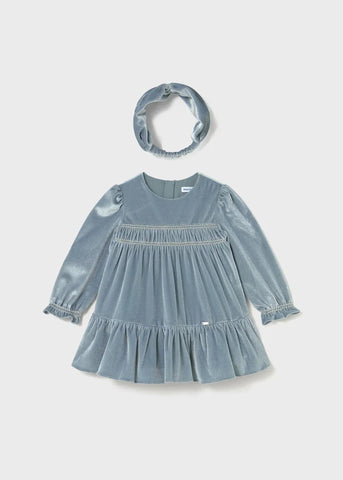 Mayoral - Blue Bell Velvet Dress w/ Headband