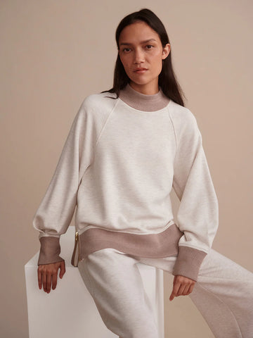 Varley - Loxley Raglan Boyfriend Sweat w/ Pant - Ivory/Taupe
