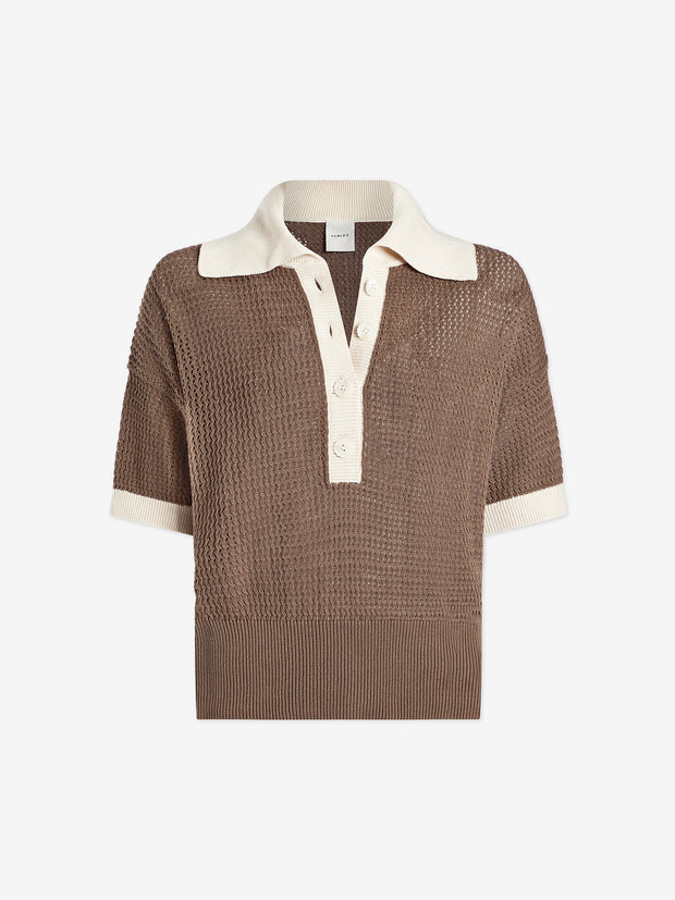 Varley - Finch Knit Polo Taupe/White