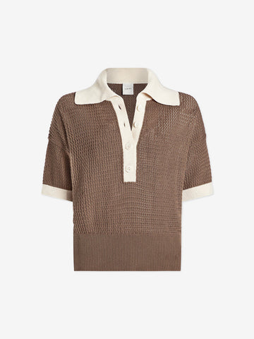 Varley - Finch Knit Polo Taupe/White