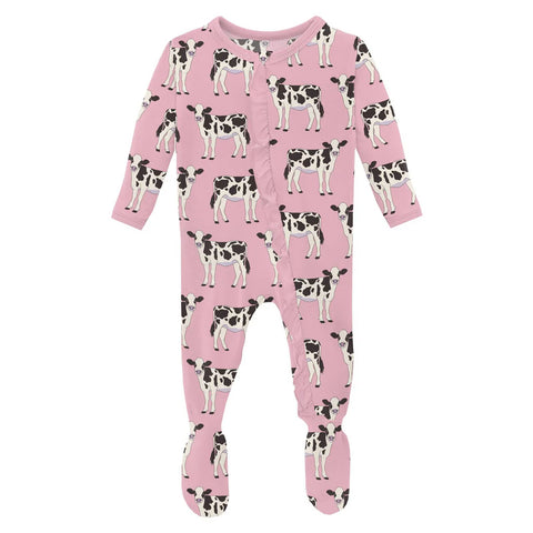 Kickee - Ruffle Footie - Pink Cows