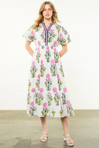 THML - Puff Sleeve Flower Print Maxi Dress 100% Cotton