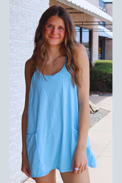 Free People Bright Blue Mini Hotshot Romper