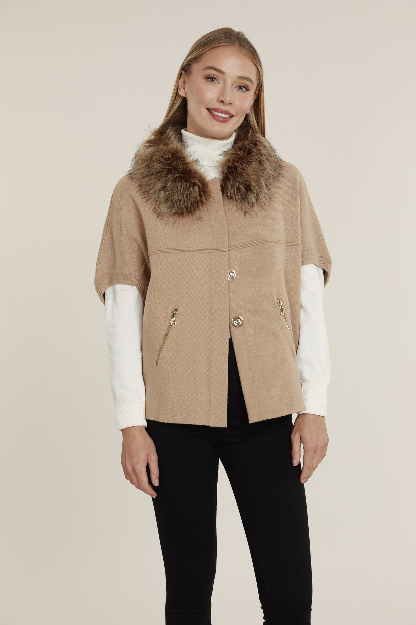 Dolce Cabo - Faux Fur Trim Cardigan