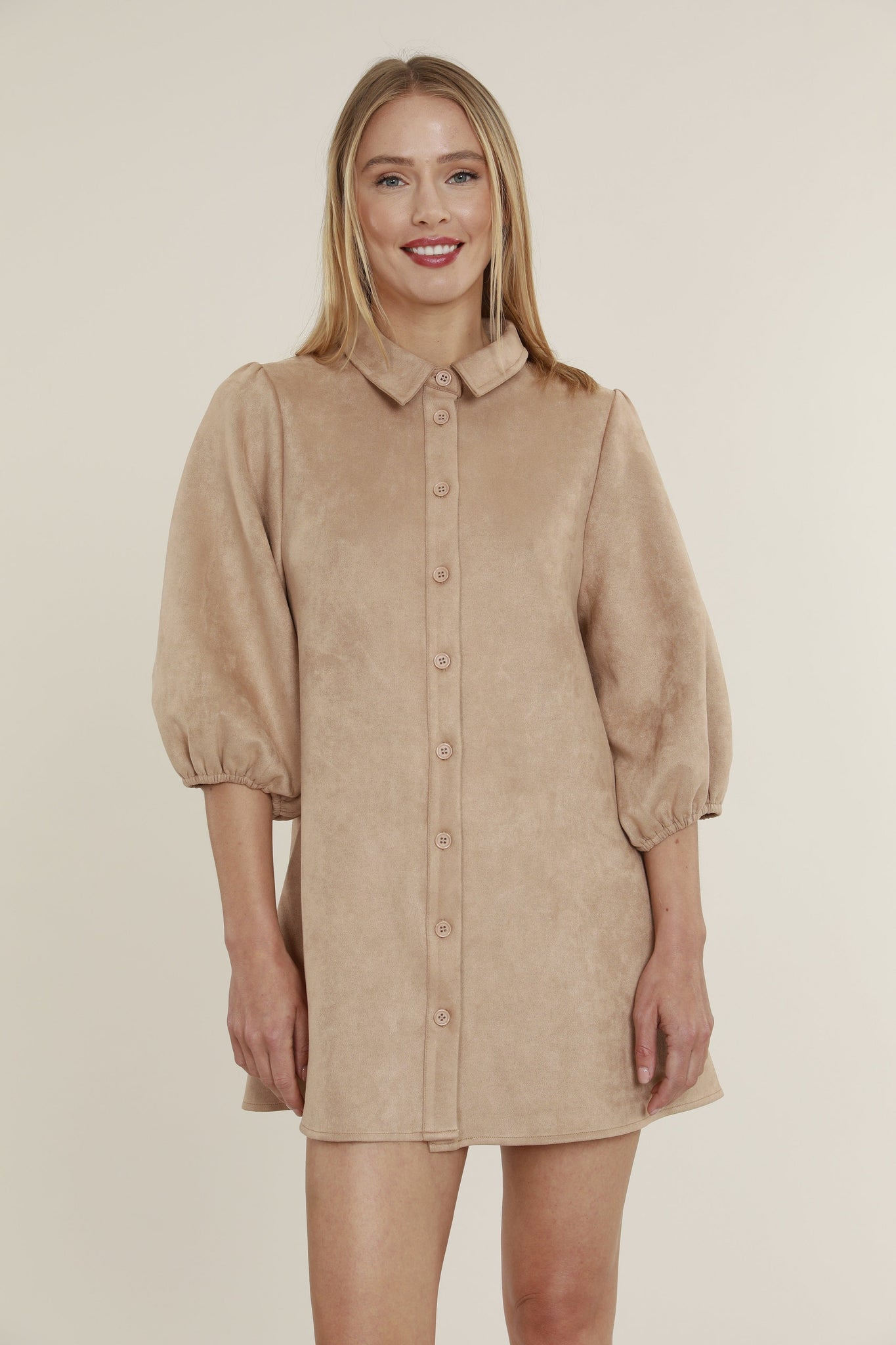 Dolce Cabo - Faux Suede Exaggerated Sleeve Dress - Camel