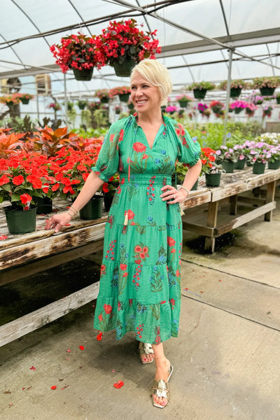 THML - Tiered Flower Print Dress - Green Annie Jewel and Charlies THML - Tiered Flower Print Dress - Green Annie Jewel and Charlies