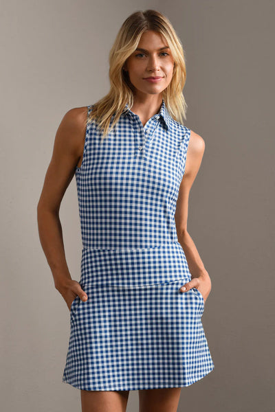 Rhone - Course to Court Skort 16" - Deep Sea Blue Gingham