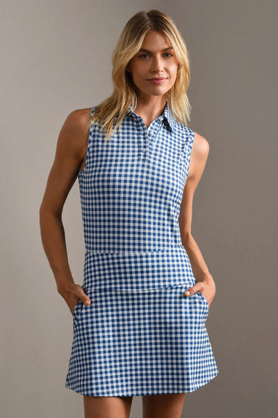 Rhone - Course to Court Sleeveless Polo - Deep Sea Blue Gingham