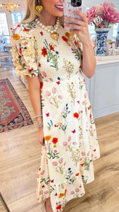 THML - Puff Sleeve Floral Maxi Dress - Cream