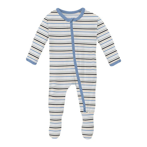 Kickee Pants - Print Footie w/ 2 Way Zipper - Rhyme Stripe