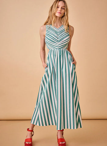 Hunter Bell - Kathleen Dress - Emerald Stripe
