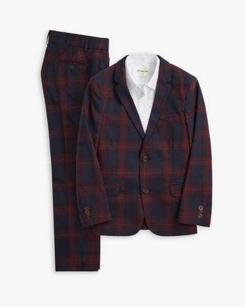 Appaman - 2-Pc Stretchy Mod Suit - Navy/Cranberry Plaid