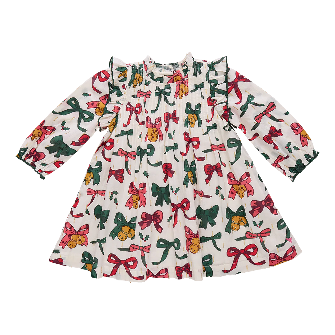 Pink Chicken - Girls Jaipur Dress - Christmas Bows and Bells