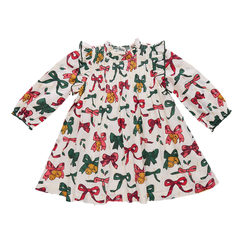 Pink Chicken - Girls Jaipur Dress - Christmas Bows and Bells