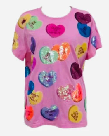 Queen of Sparkles - Kids Magenta Sequin candy Heart Tee