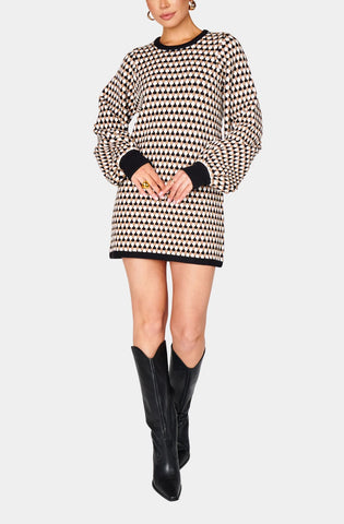 Show Me Your Mumu - Marion Sweater Dress - Black Geo Knit