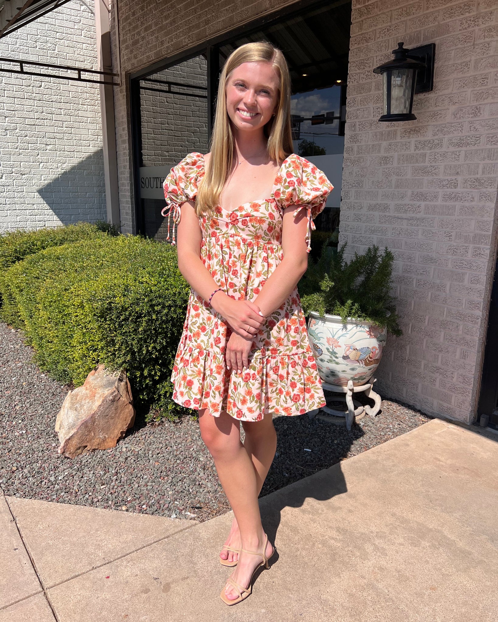 Olivaceous - Floral Dress - Peach Rust