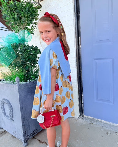 Pink Chicken - Girls Constance Sweater - Light Blue Apple