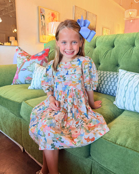 Pink Chicken - Girls Evelyn Dress - Watercolor Floral