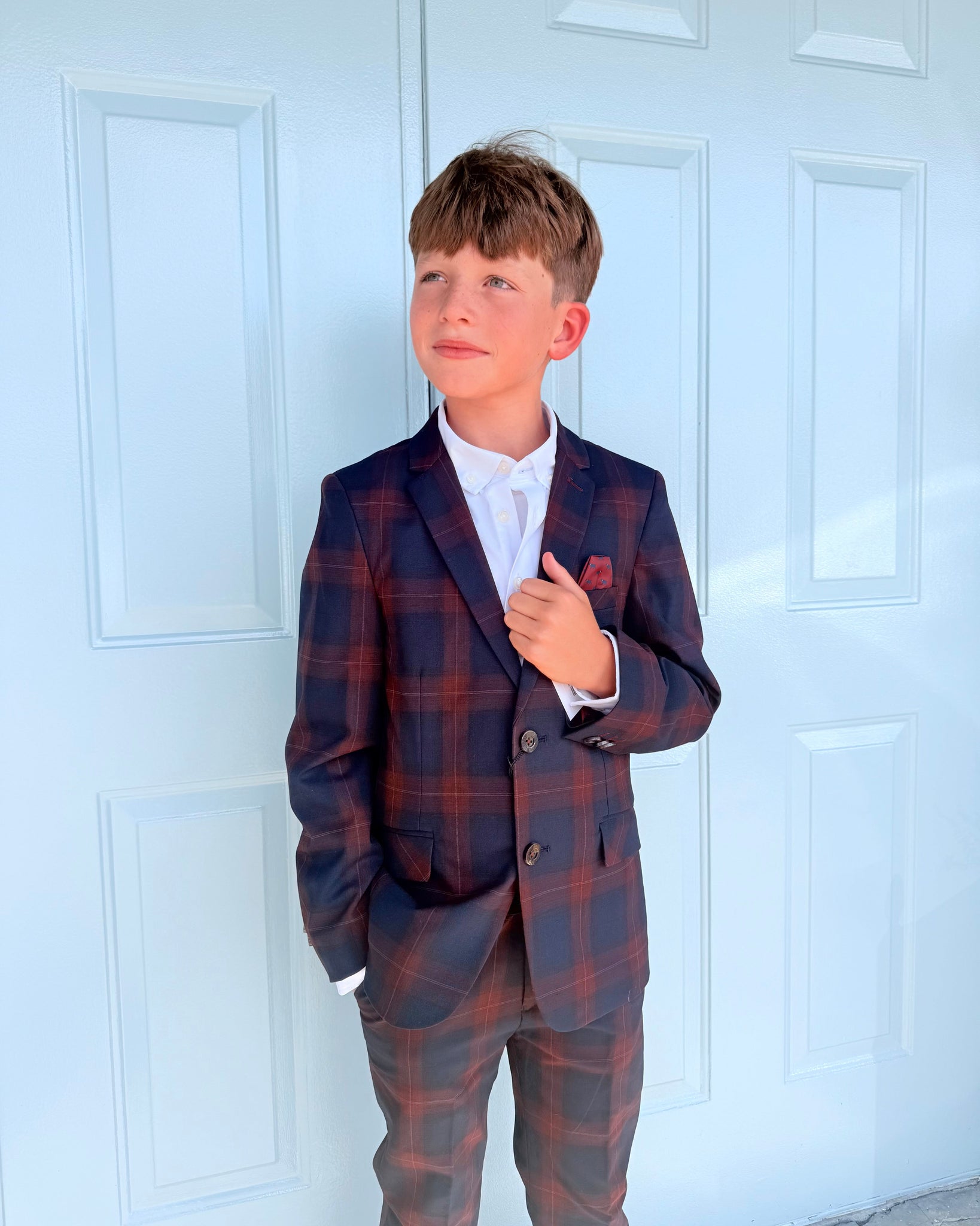 Appaman - 2-Pc Stretchy Mod Suit - Navy/Cranberry Plaid