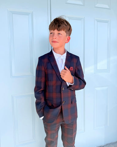 Appaman - 2-Pc Stretchy Mod Suit - Navy/Cranberry Plaid