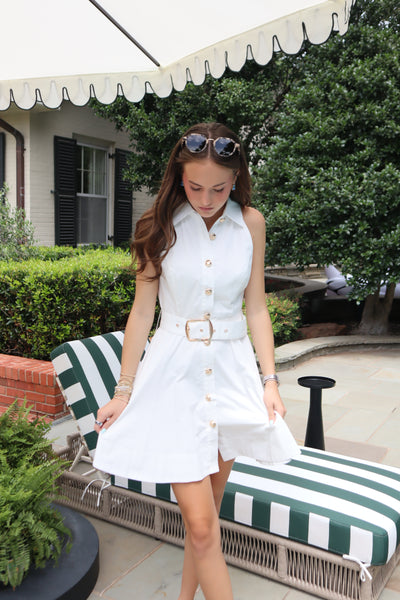 JS71 - White Short Dress Gold Buttons