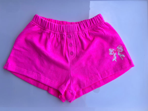 Flowers by Zoe - White Pink Rose Toile w/ Neon Pink Short