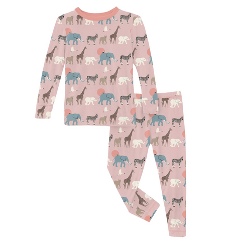 KicKee  - Print L/S Pajama Set - Baby Rose Just So Animals