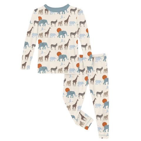 KicKee  - Print Long Sleeve Pajama Set Natural Just So Animals