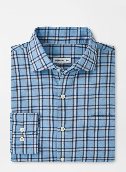 Peter Millar- Nelson Flannelite CottonStretch Sport Shirt- Cottage Blue