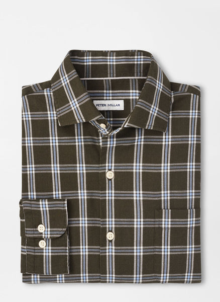 Peter Millar- Vernon Flannelite CottonStretch Sport Shirt- Dark Olive