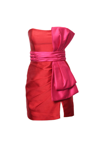 Hutch -  Narcisa Strapless Colorblock Bow Front Dress - Red/Pink