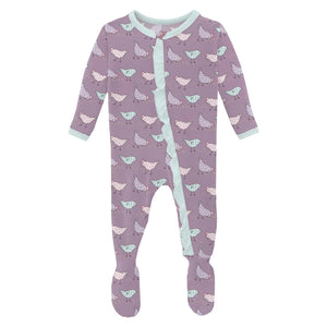 Kickee - Ruffle Footie - Purple Chickens