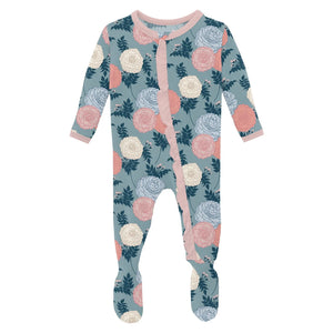 Kickee Pants - Classic Ruffle Footie with 2 Way Zipper - Stormy Sea Enchanted Floral