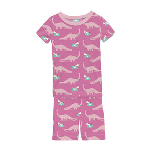 Kickee Pants - Print Short Sleeve Pajama Set w/ Shorts - Tulip Pet Dino