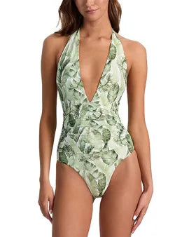 PQ A+O x PQ Floral Palm Halter One Piece