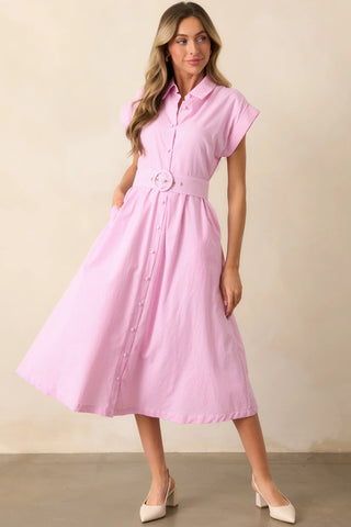 Prosperina - Gia Midi Dress - Stripe Peony Pink