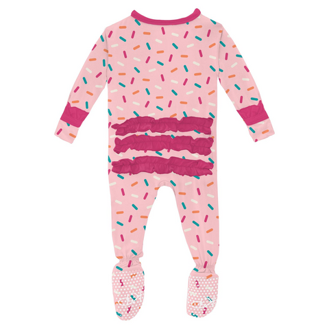 Kickee Pants - Print Classic Ruffle Footie w/ 2 Way Zipper Lotus Sprinkles