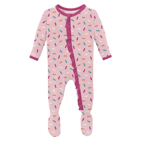 Kickee Pants - Print Classic Ruffle Footie w/ 2 Way Zipper Lotus Sprinkles