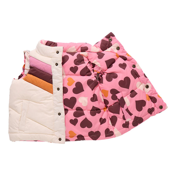 Pink Chicken - Girls Reversible Ruffle Ellis Vest - Cream Stripe